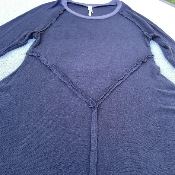 Free People Top/Sweater Womens Size S/P Black w/Grey Collar Raw Hem 'Intimately' - Picture 7 of 11
